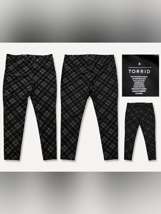 torrid Pants - Torrid Plaid Stretch Leggings Black Tan White Size 4 / 4X NWOT